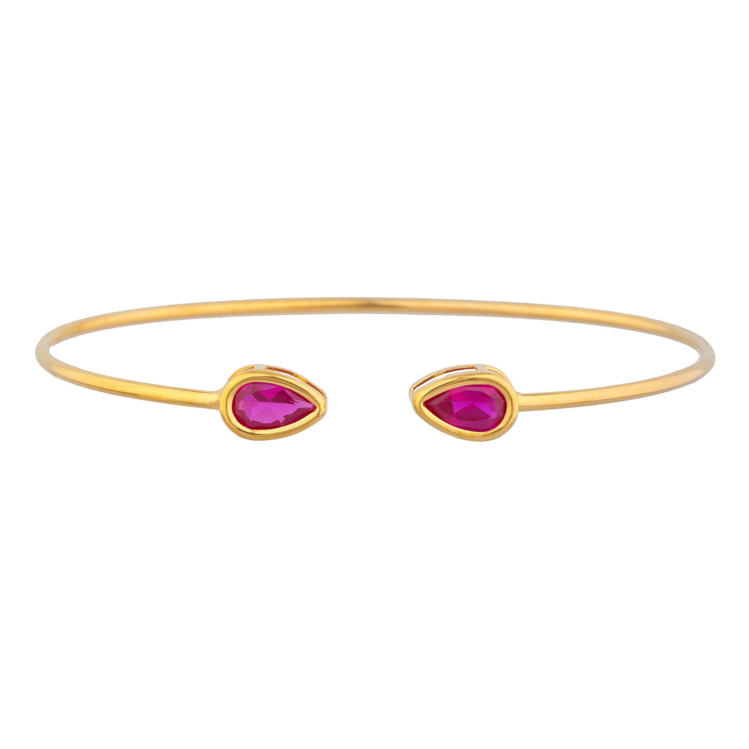 14Kt Gold Created Ruby Pear Bezel Bangle Bracelet