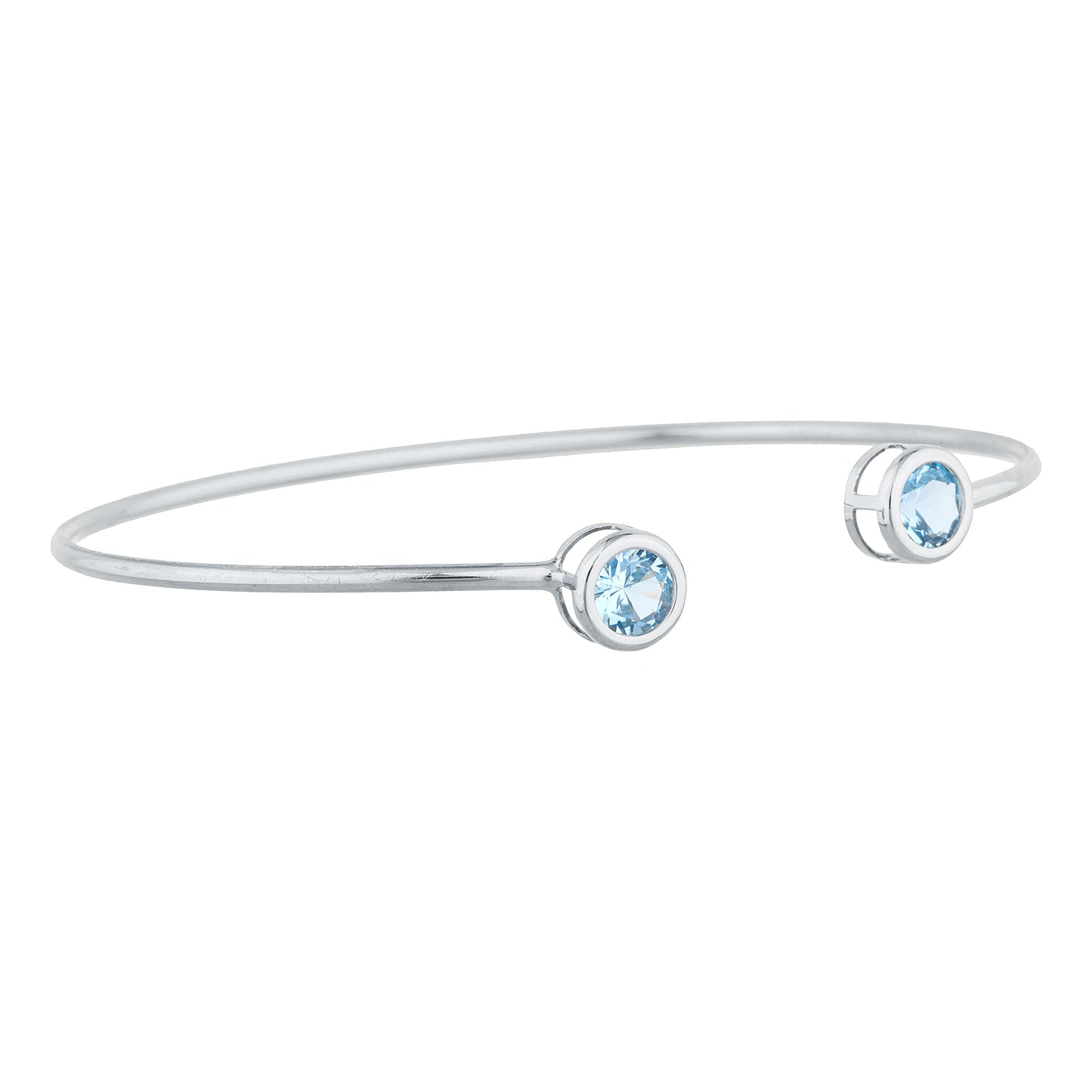 2 Ct Aquamarine Round Bezel Bangle Bracelet .925 Sterling Silver