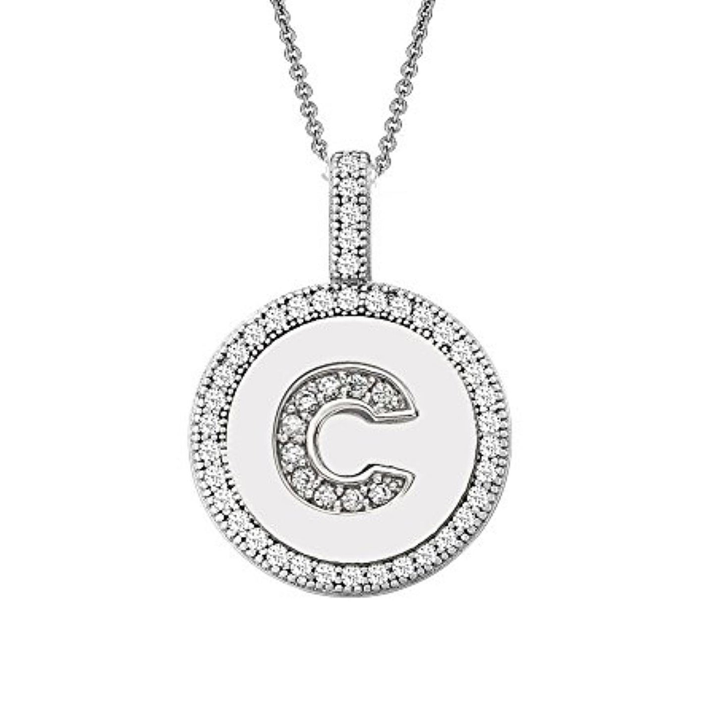 Letter C Micro Pave Initial CZ Pendant .925 Sterling Silver