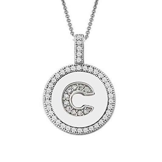 Letter C Micro Pave Initial CZ Pendant .925 Sterling Silver