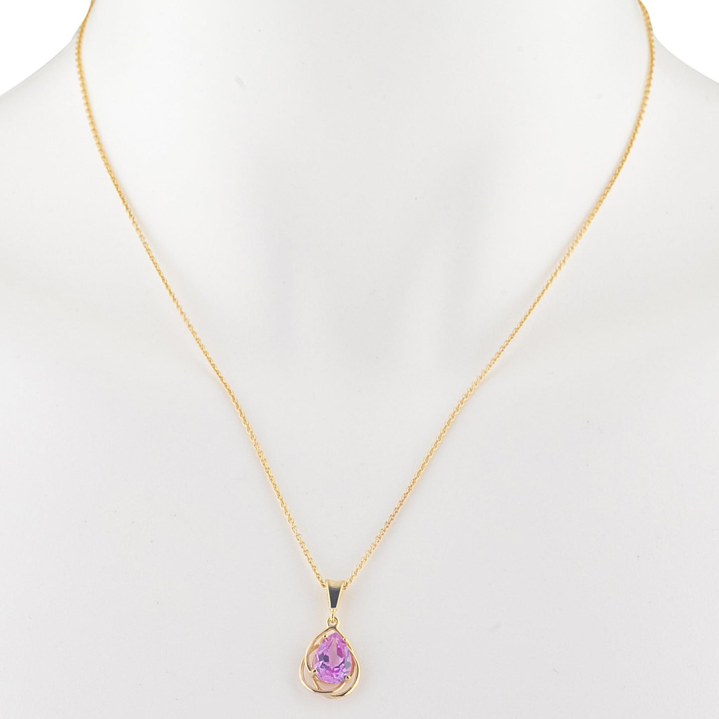 14Kt Yellow Gold Plated Pink Sapphire Pear Teardrop Design Pendant