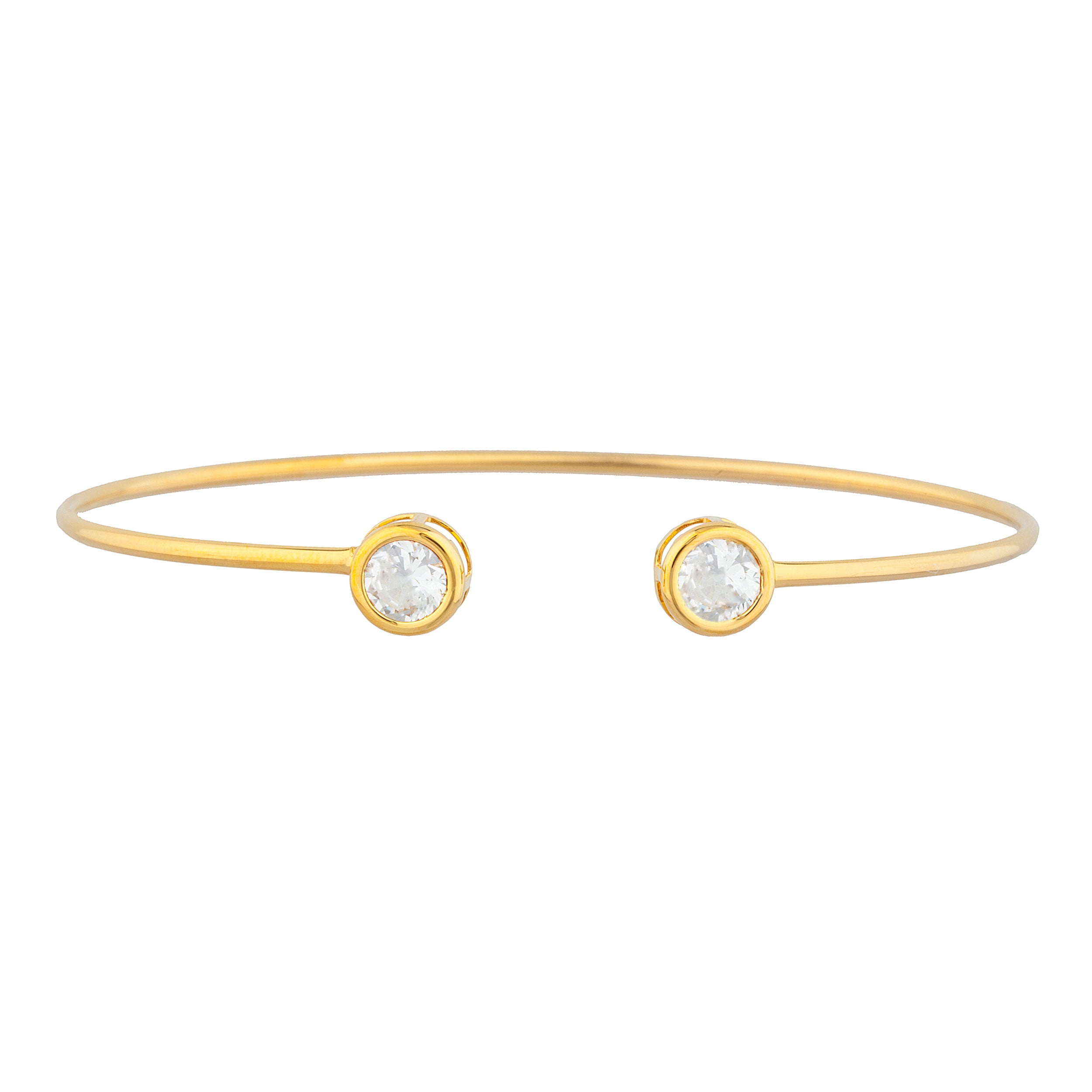 14Kt Gold White Sapphire Round Bezel Bangle Bracelet