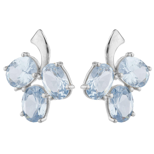 9 Ct Genuine Aquamarine Oval Design Stud Earrings .925 Sterling Silver