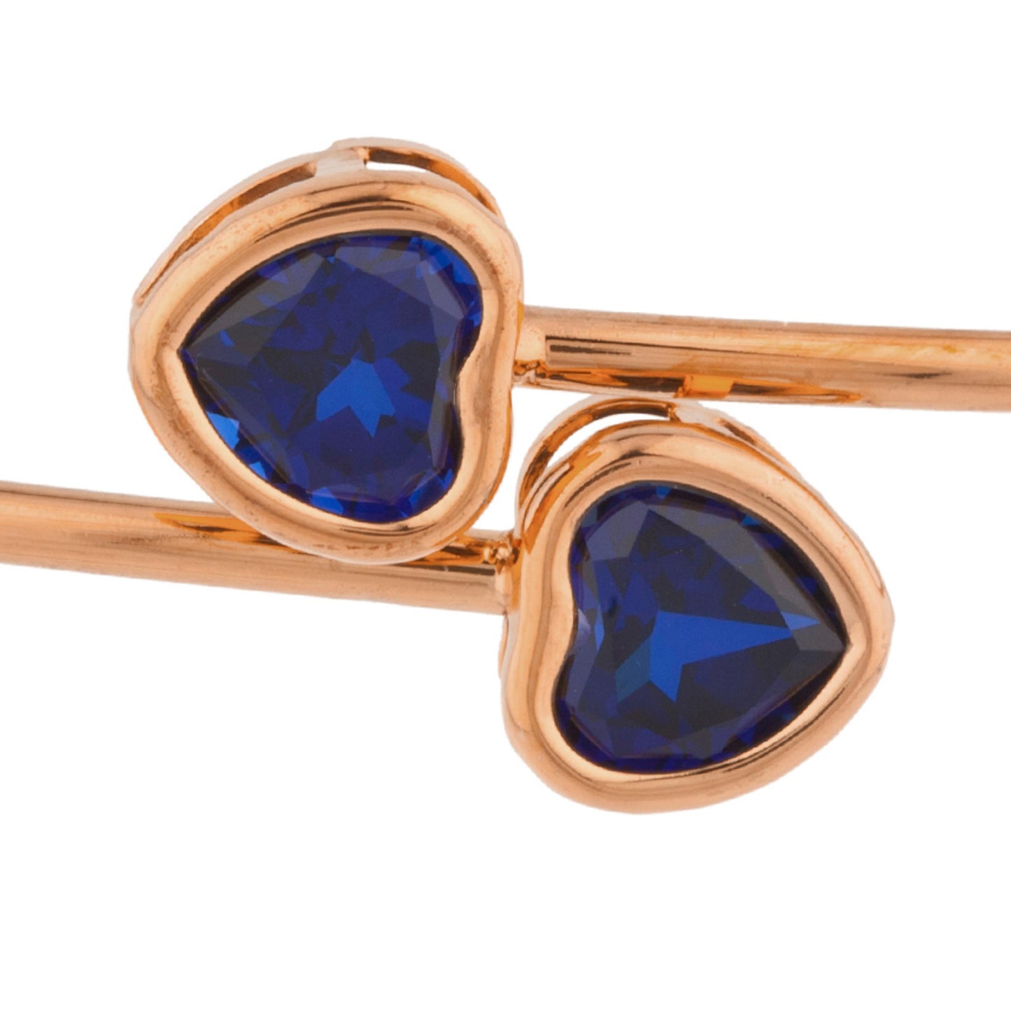 14Kt Rose Gold Plated Blue Sapphire Heart Bezel Bangle Bracelet