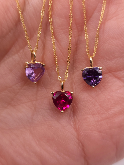 14Kt Gold Amethyst Heart Pendant Necklace