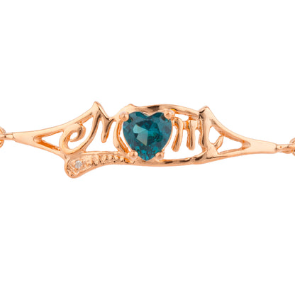 London Blue Topaz & Diamond Heart Mom Bracelet 14Kt Rose Gold Plated Over .925 Sterling Silver