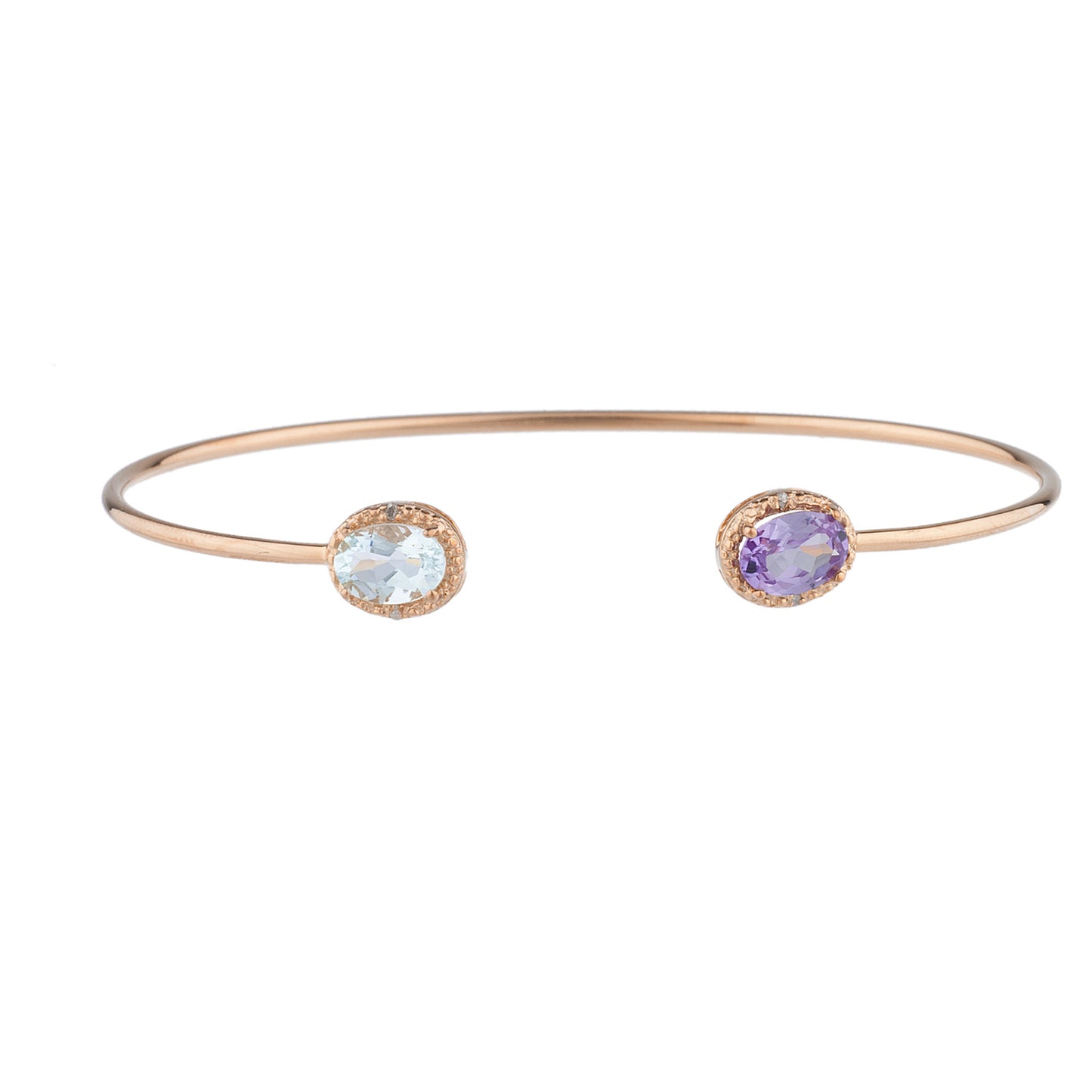 Genuine Aquamarine & Alexandrite Diamond Bangle Oval Bracelet 14Kt Yellow Gold Plated Over .925 Sterling Silver