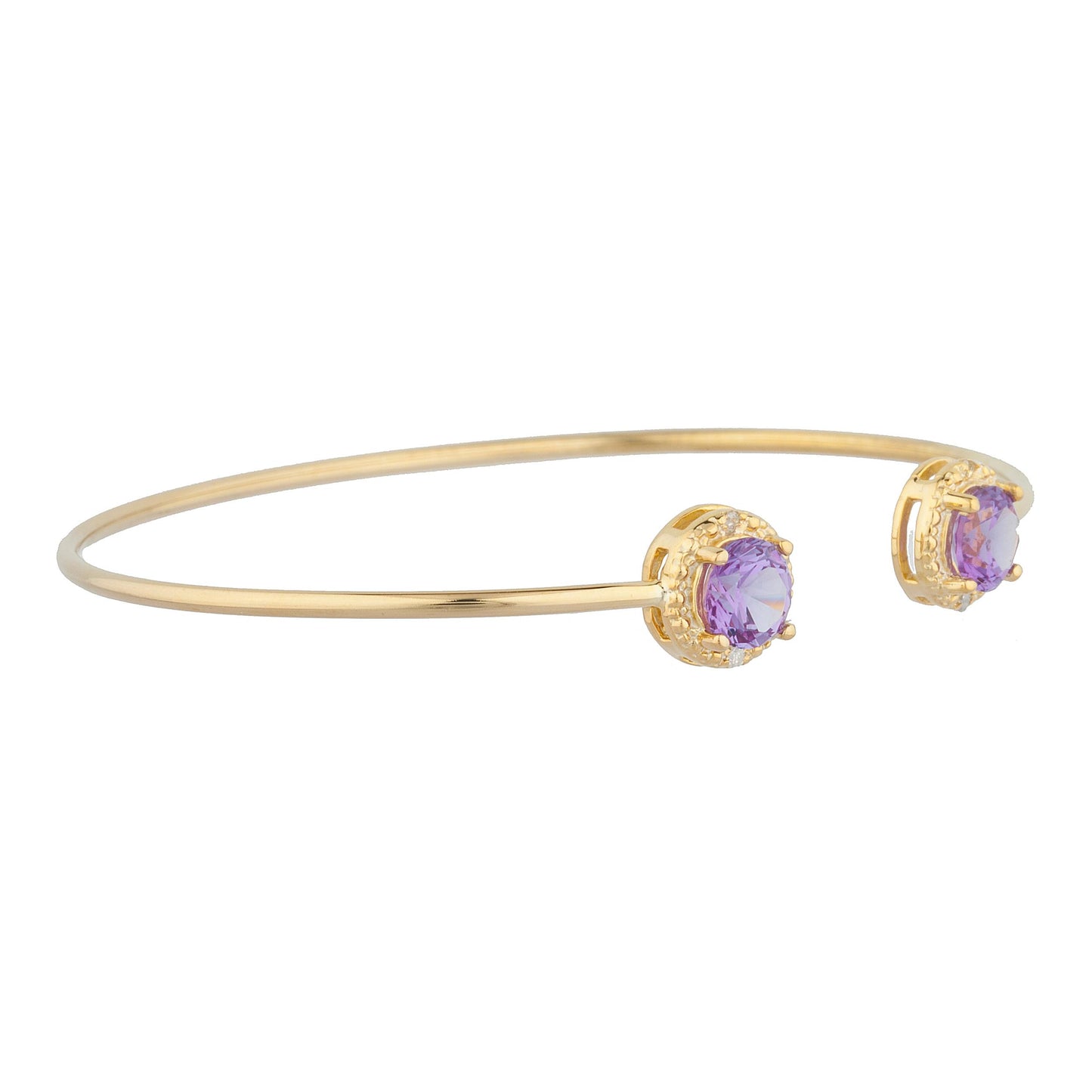 14Kt Yellow Gold Plated Alexandrite & Diamond Round Bangle Bracelet