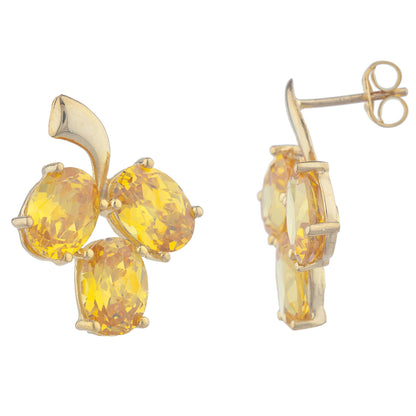 14Kt Yellow Gold Plated Yellow Citrine Oval Design Stud Earrings