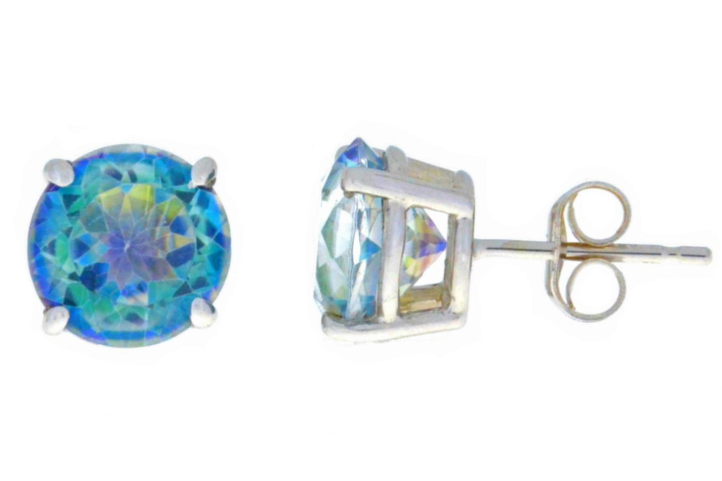 4 Ct Blue Mystic Topaz Round Stud Earrings .925 Sterling Silver