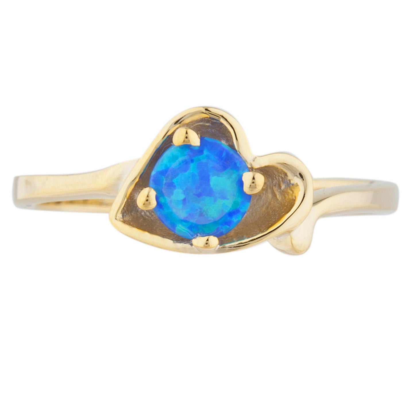 14Kt Gold Blue Opal Round Heart Ring