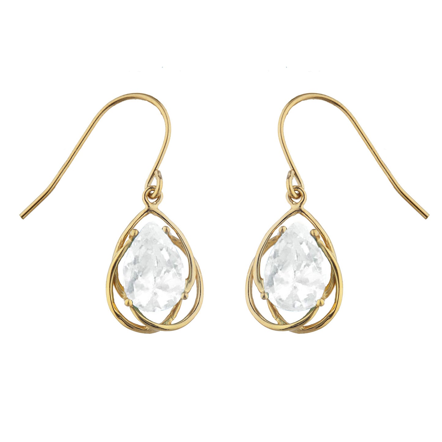 14Kt Gold 4 Ct White Sapphire Pear Teardrop Design Dangle Earrings