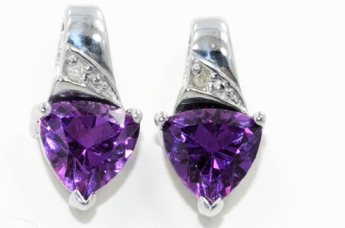 3 Ct Amethyst Trillion Diamond Stud Earrings .925 Sterling Silver