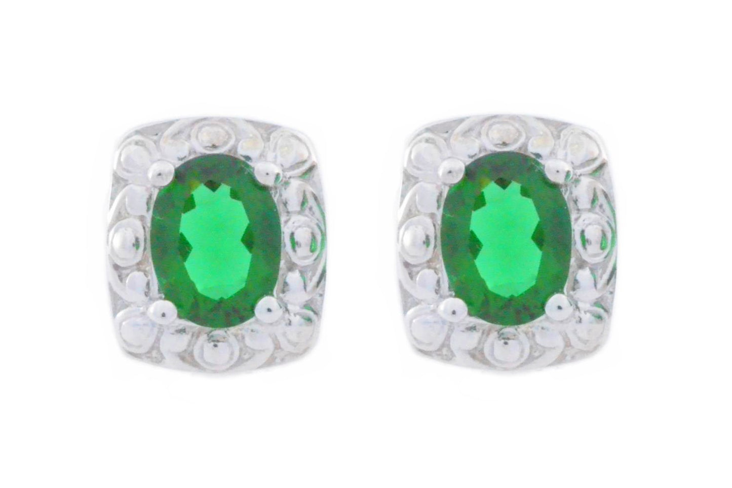 3 Ct Emerald Oval Stud Earrings .925 Sterling Silver