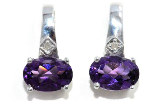 2 Ct Amethyst Oval Diamond Stud Earrings .925 Sterling Silver