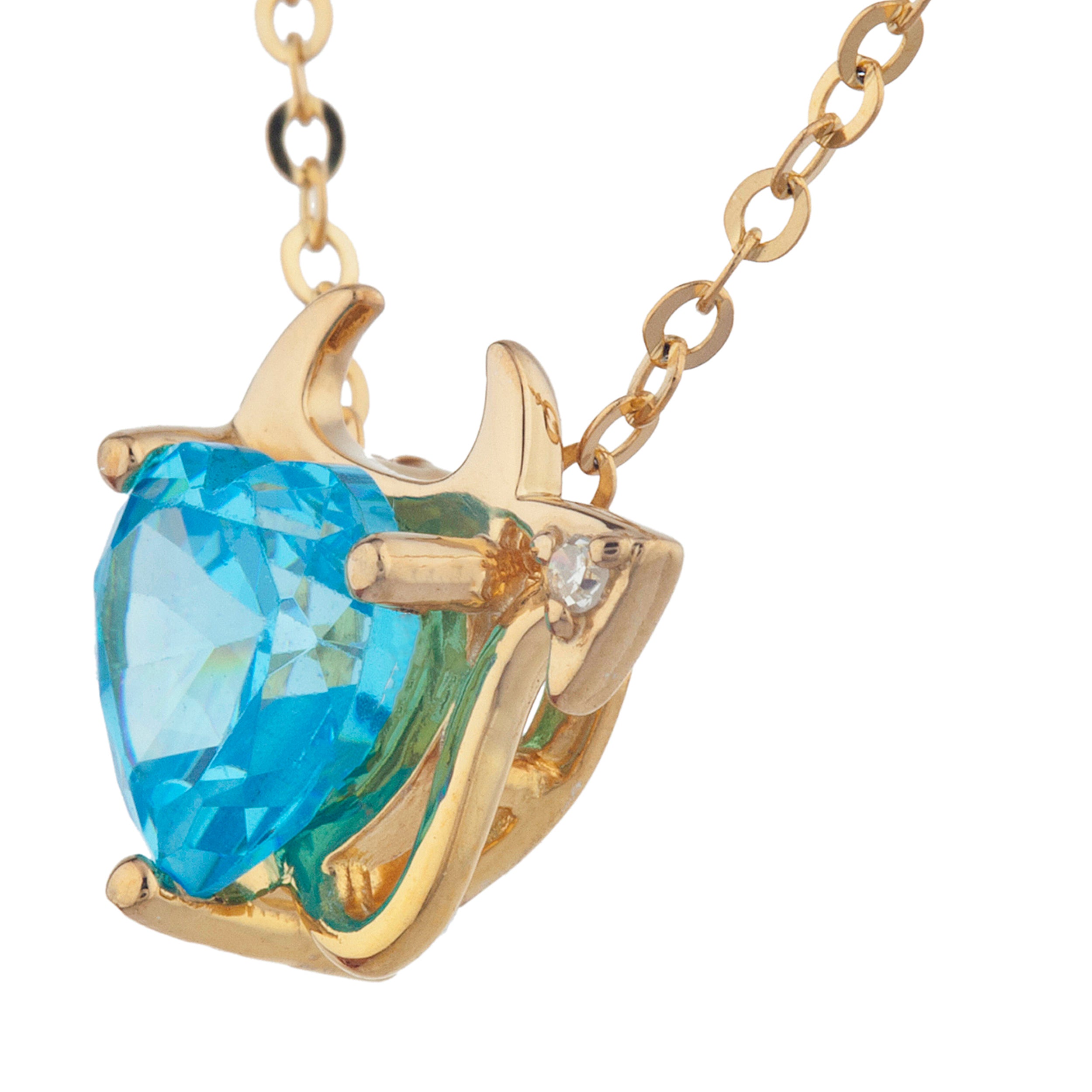 14Kt Gold 1.5 Ct Swiss Blue Topaz & Diamond Devil Heart Pendant Necklace
