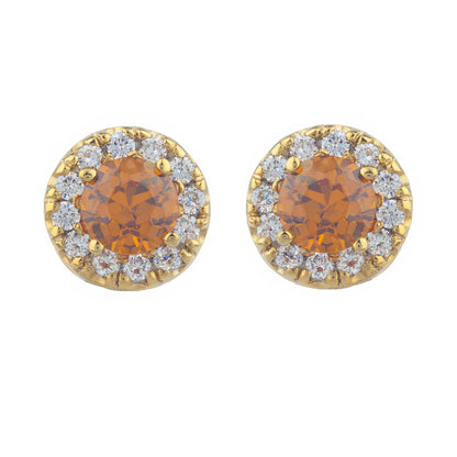 14Kt Gold 1 Ct Orange Citrine Halo Design Stud Earrings