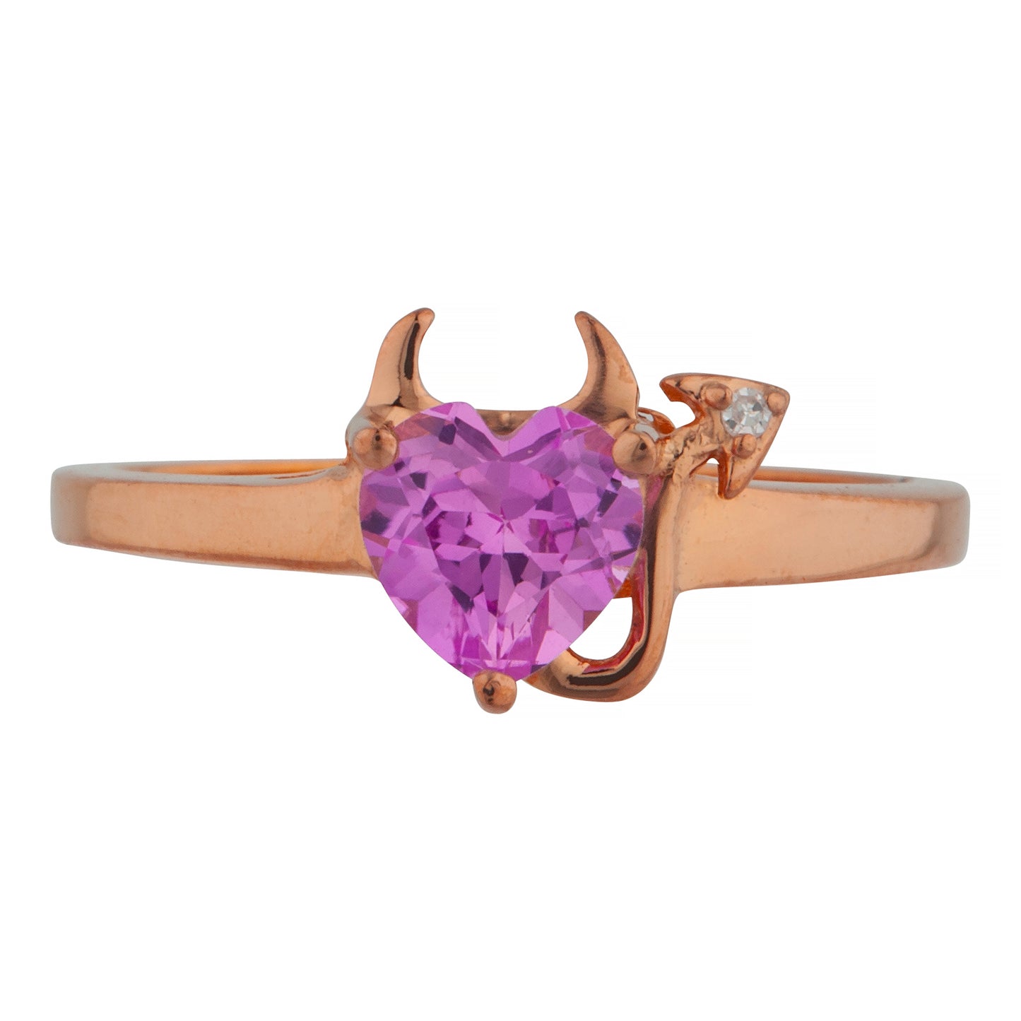 14Kt Gold Pink Sapphire & Diamond Devil Heart Ring