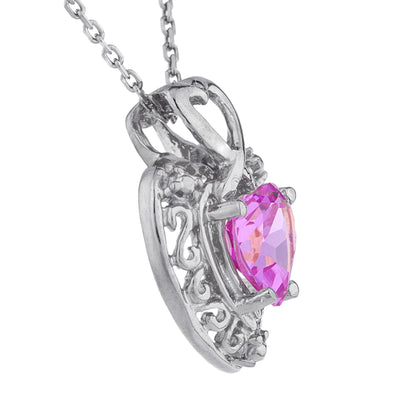 14Kt Gold Pink Sapphire Heart Design Pendant Necklace