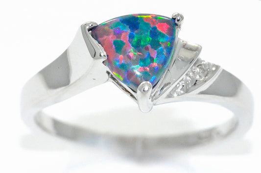 14Kt Gold Black Opal & Diamond Trillion Ring