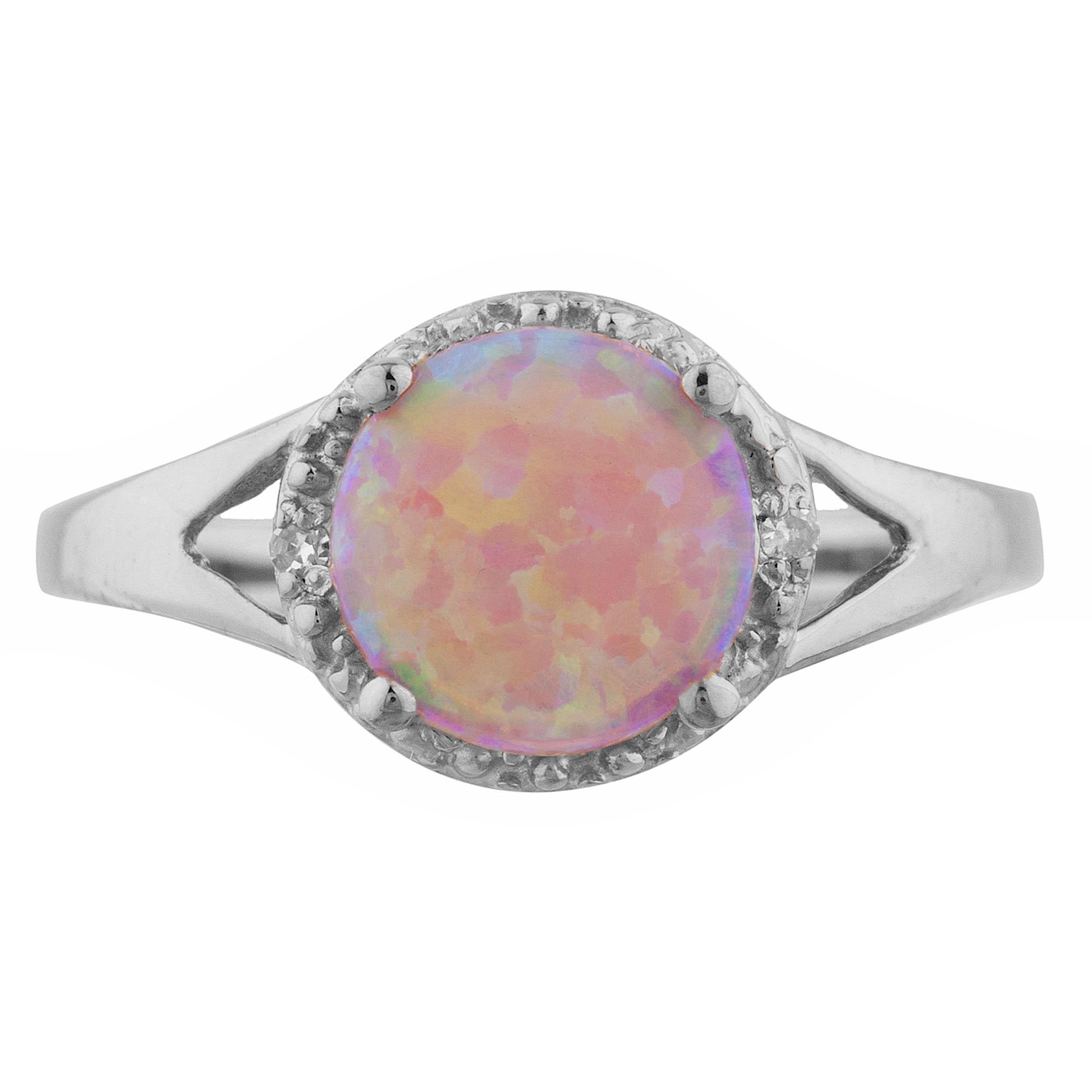 14Kt Gold Pink Opal & Diamond Halo Design Round Ring