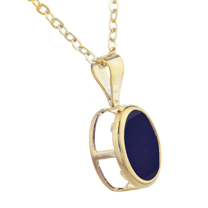 14Kt Gold Genuine Black Onyx Oval Bezel Pendant Necklace