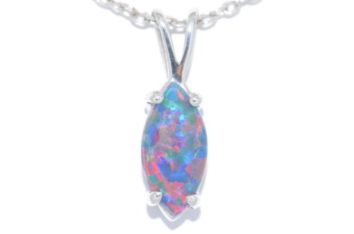 Black Opal Marquise Pendant .925 Sterling Silver Rhodium Finish