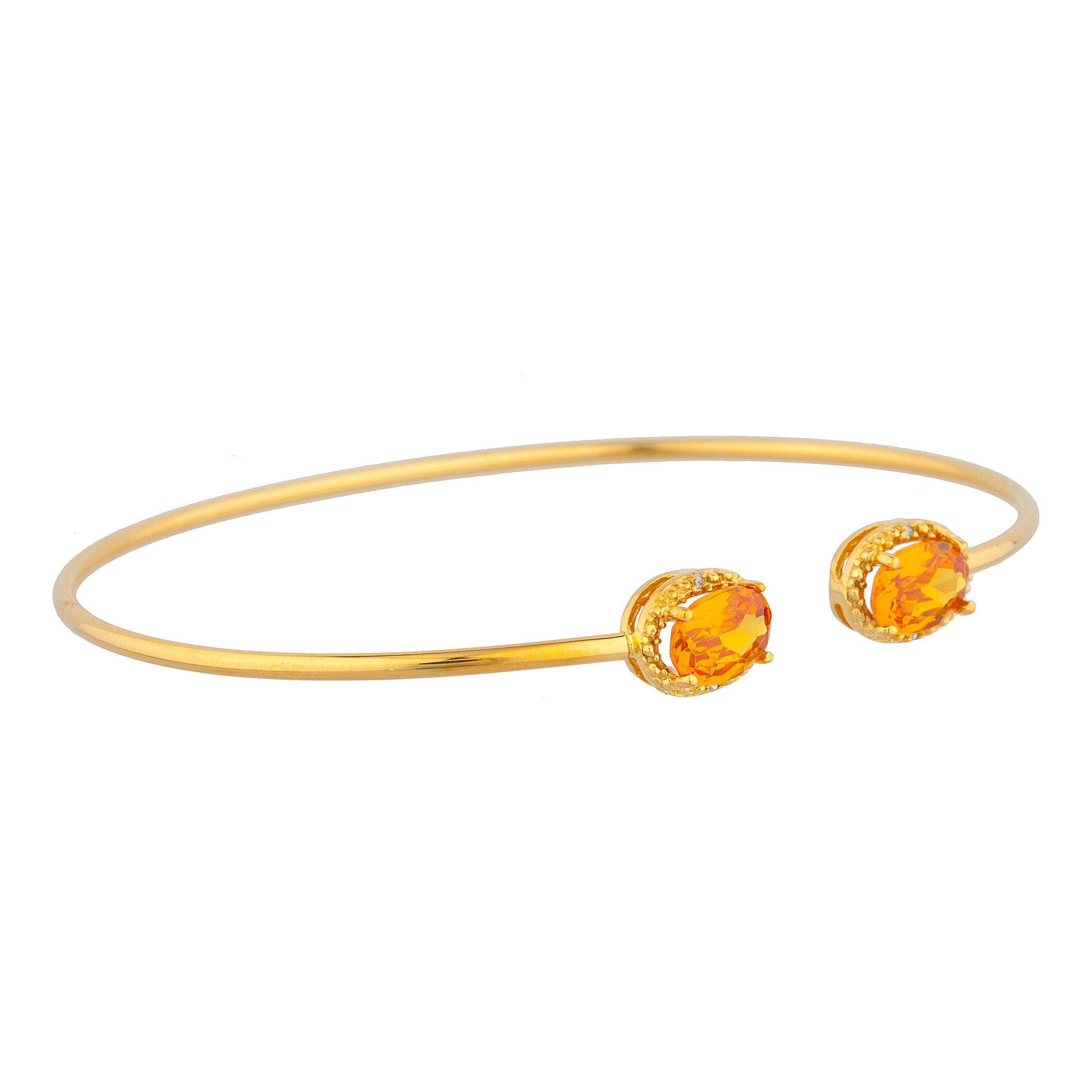 14Kt Gold Orange Citrine & Diamond Oval Bangle Bracelet