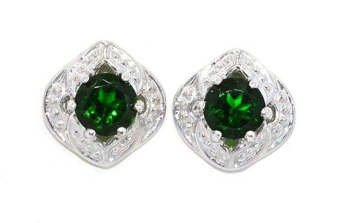 4mm Created Emerald Round Stud Earrings .925 Sterling Silver