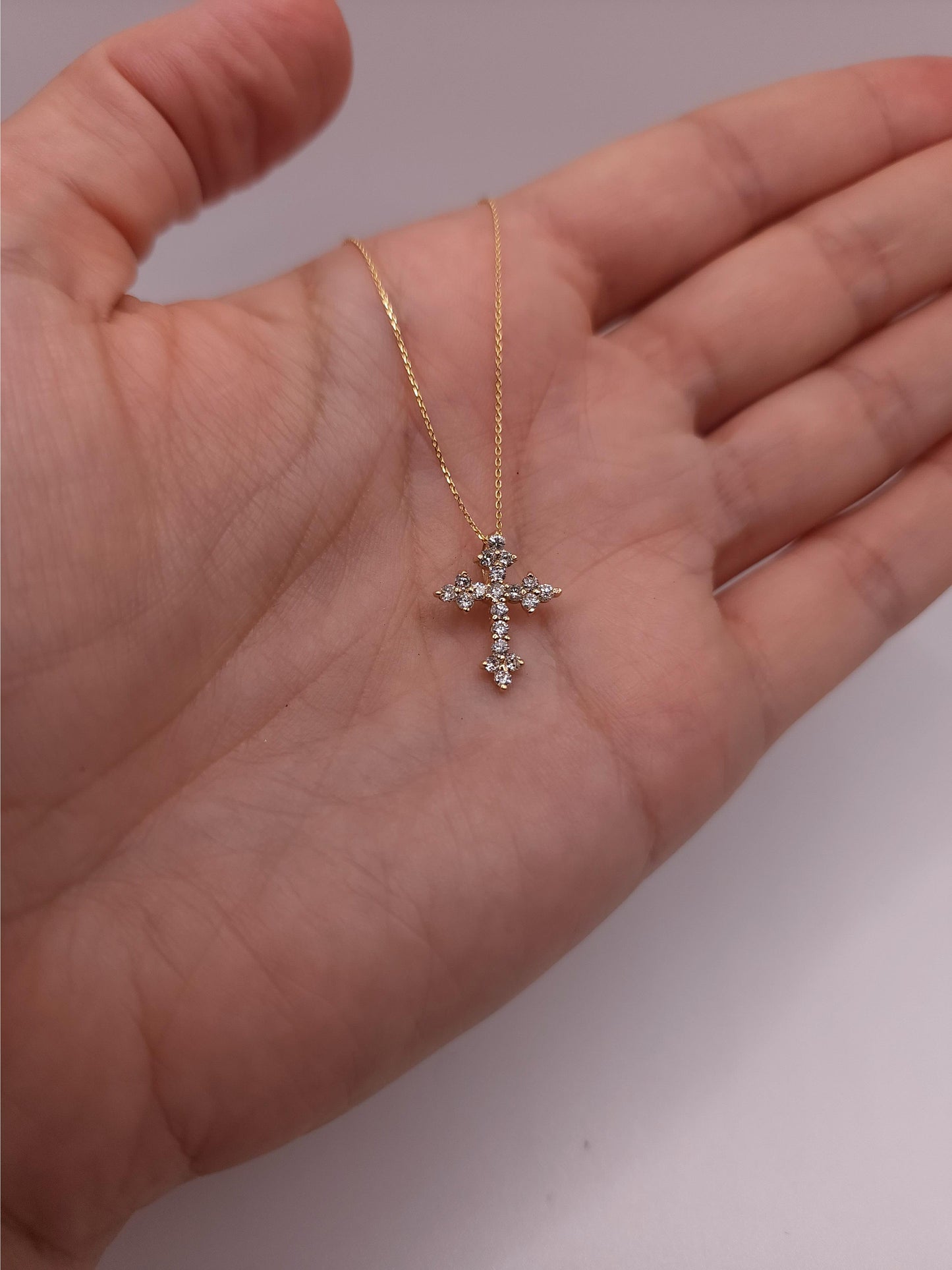 14Kt Gold 0.38 Ct Genuine Natural Diamond Cross Pendant Necklace