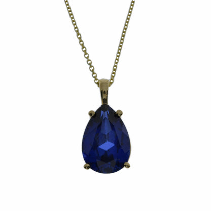 14Kt Gold Blue Sapphire Teardrop Pendant Necklace