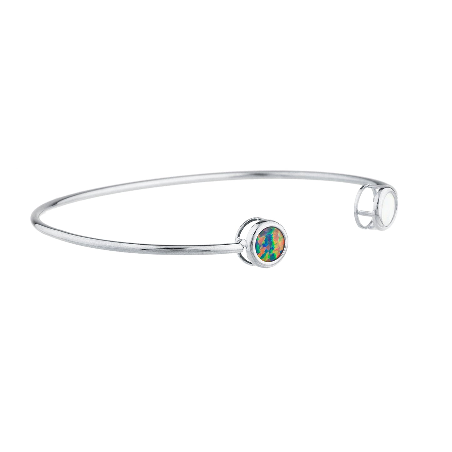 14Kt Gold Black & White Opal Round Bezel Bangle Bracelet