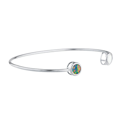 14Kt Gold Black & White Opal Round Bezel Bangle Bracelet