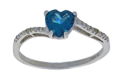 1 Ct London Blue Topaz & Diamond Heart Ring .925 Sterling Silver Rhodium Finish