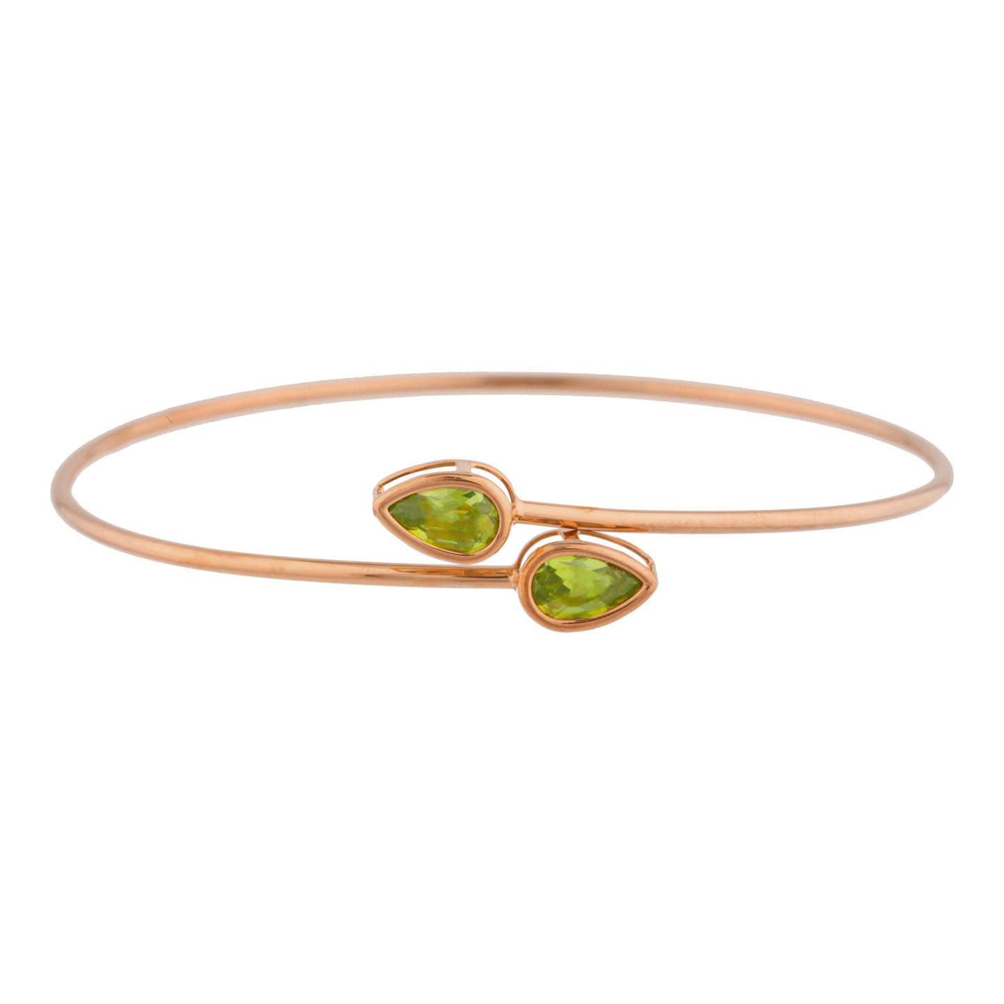 14Kt Gold Peridot Pear Bezel Bangle Bracelet