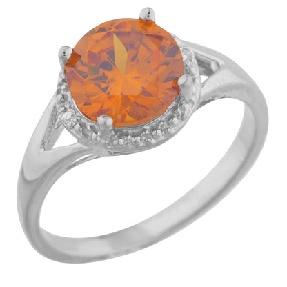 14Kt Gold 2 Ct Orange Citrine & Diamond Halo Design Round Ring