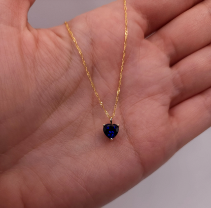 14Kt Gold Blue Sapphire Heart Pendant Necklace