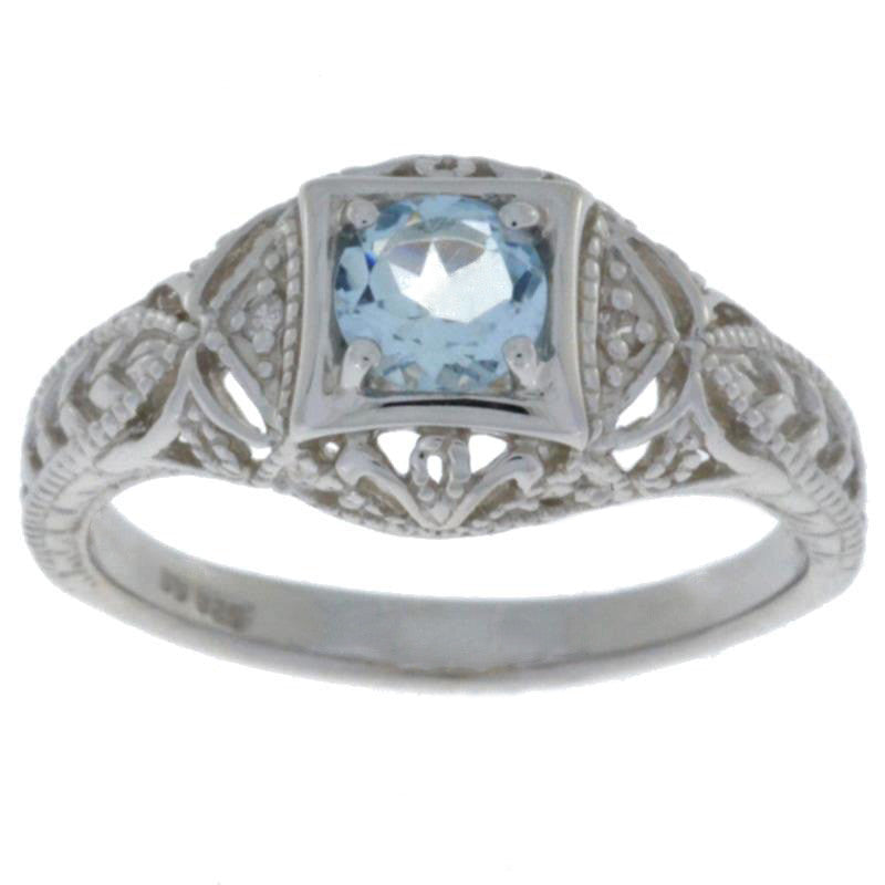 0.50 Ct Genuine Aquamarine & Diamond Round Ring .925 Sterling Silver