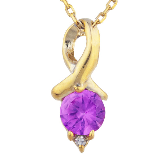 14Kt Yellow Gold Plated Pink Sapphire & Diamond Round Design Pendant