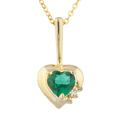 14Kt Yellow Gold Plated Emerald & Diamond Heart Pendant