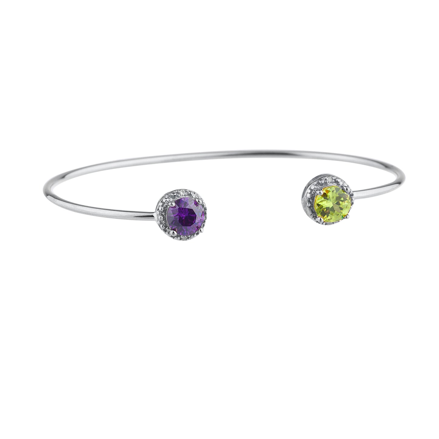 Alexandrite & Peridot Diamond Bangle Round Bracelet .925 Sterling Silver Rhodium Finish