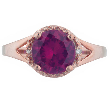 14Kt Gold 2 Ct Created Ruby & Diamond Halo Design Round Ring