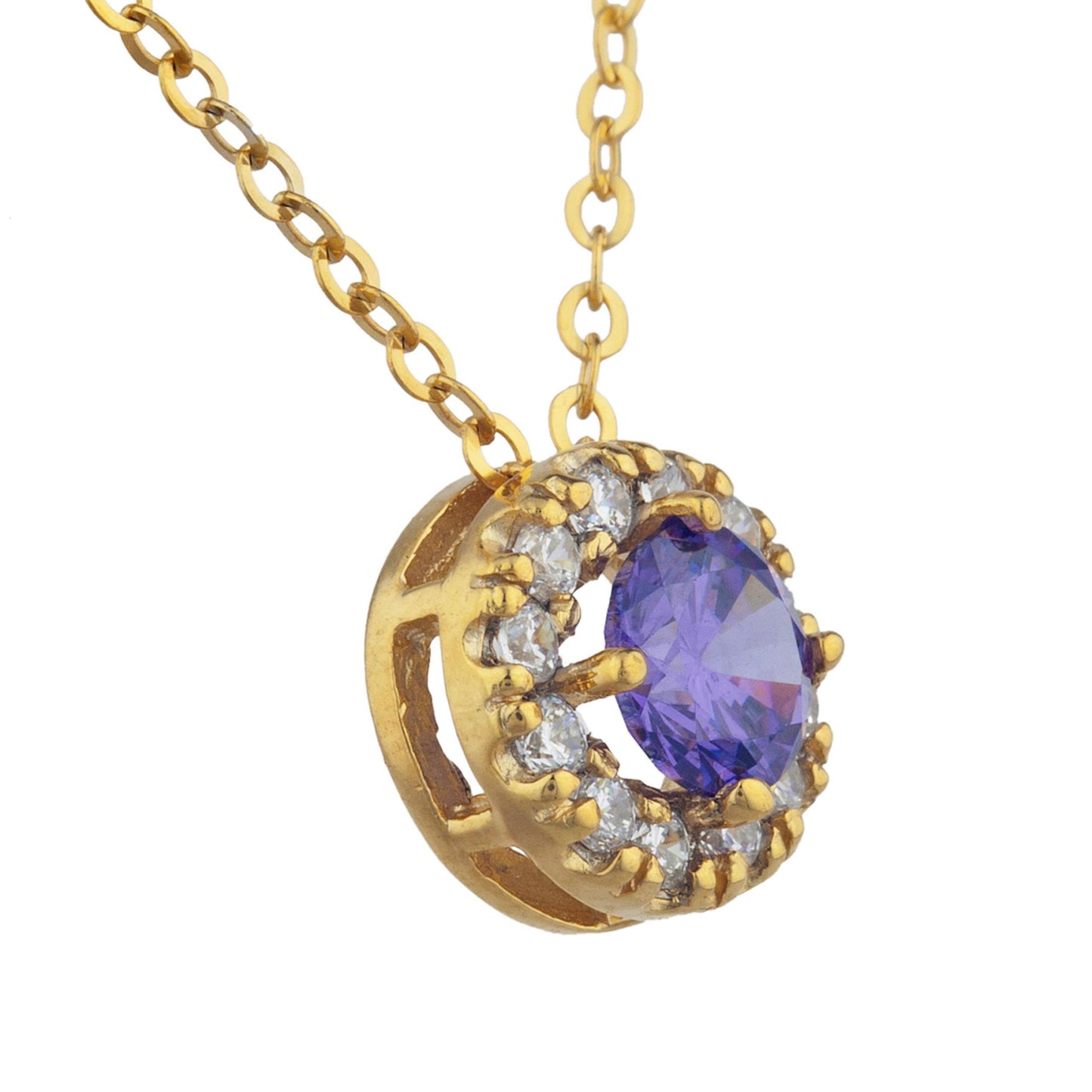 14Kt Gold 0.50 Ct Amethyst Halo Design Pendant Necklace