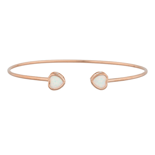 14Kt Rose Gold Plated Opal Heart Bezel Bangle Bracelet