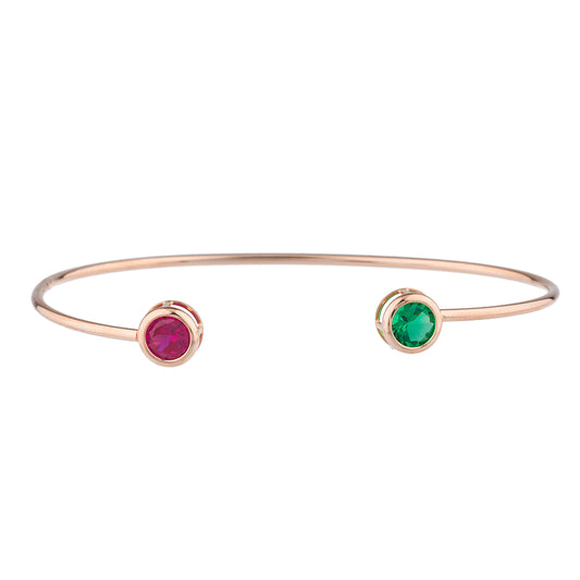 Created Ruby & Emerald Round Bezel Bangle Bracelet 14Kt Rose Gold Plated Over .925 Sterling Silver