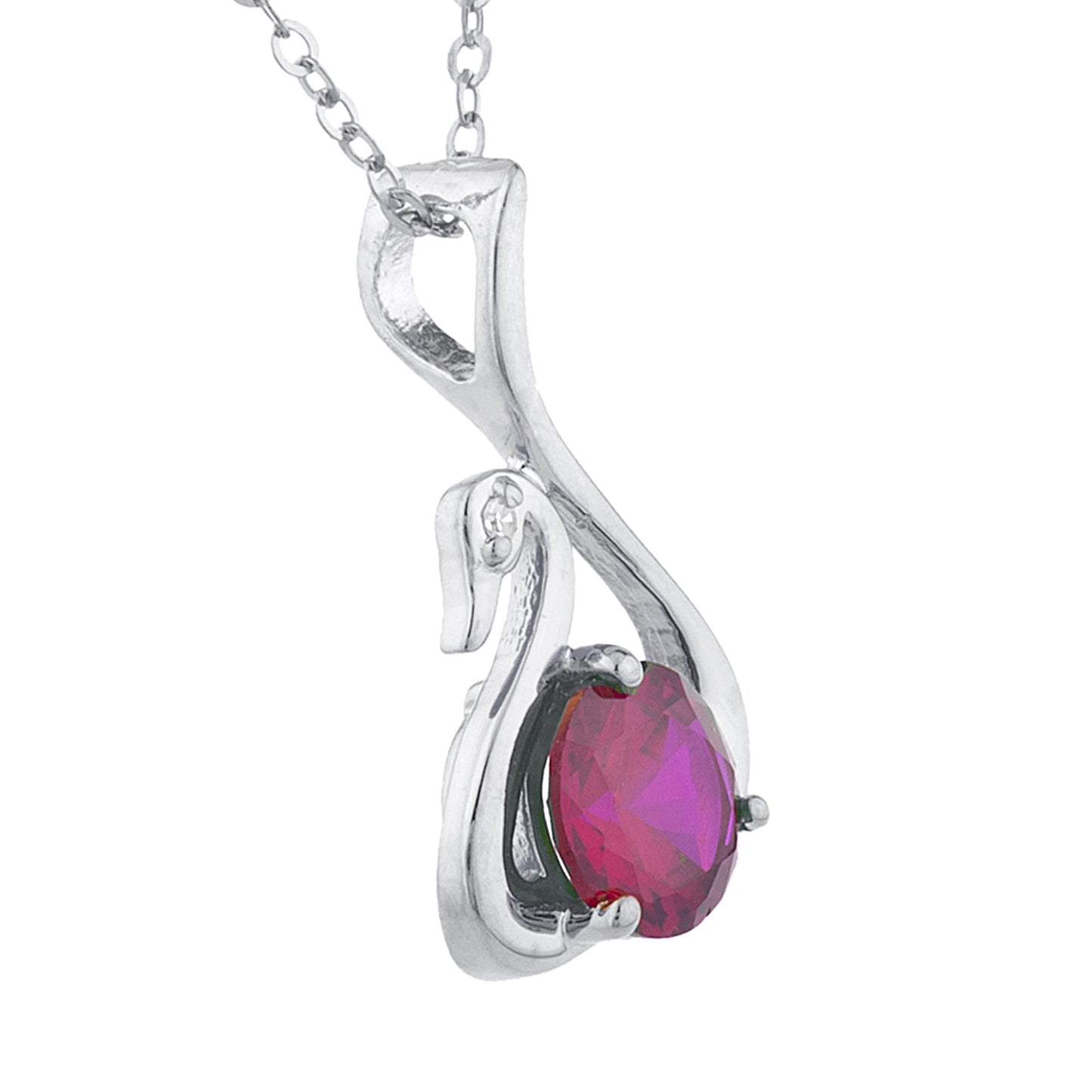 Created Ruby & Diamond Swan Pendant .925 Sterling Silver