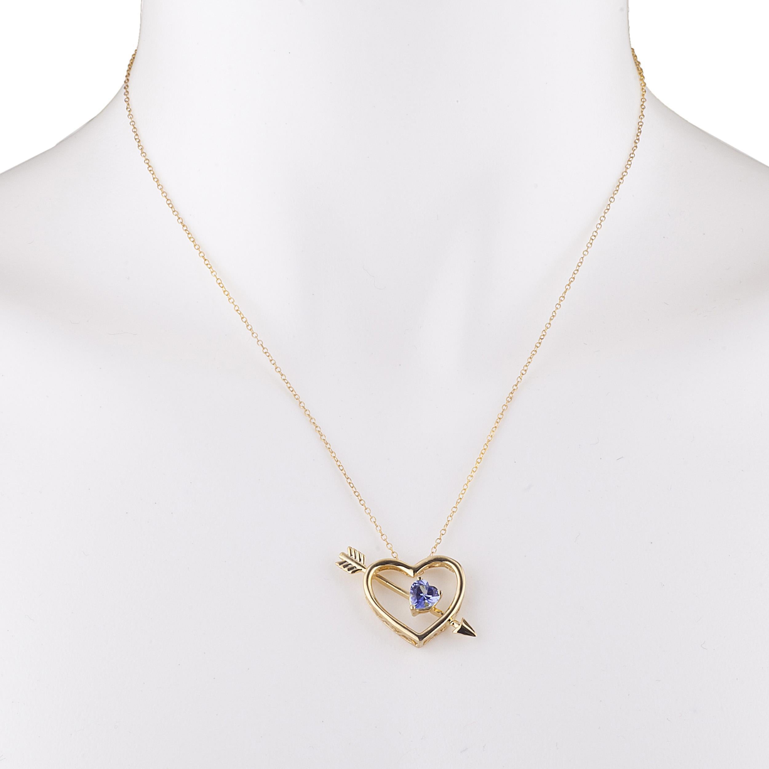 14Kt Gold Tanzanite Heart Bow & Arrow Pendant Necklace