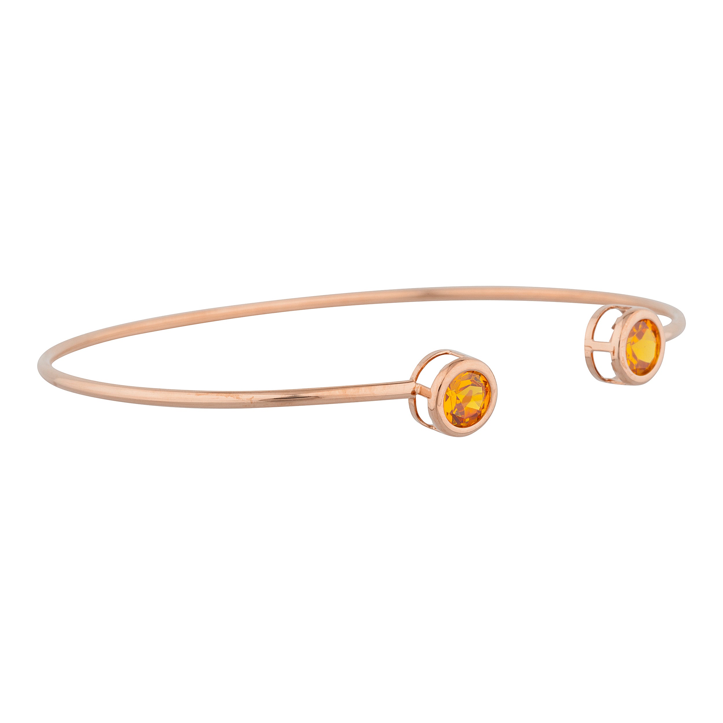 14Kt Gold Orange Citrine Round Bezel Bangle Bracelet