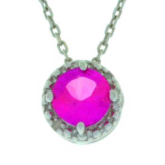 1 Ct Pink Sapphire & Diamond Round Pendant .925 Sterling Silver Rhodium Finish