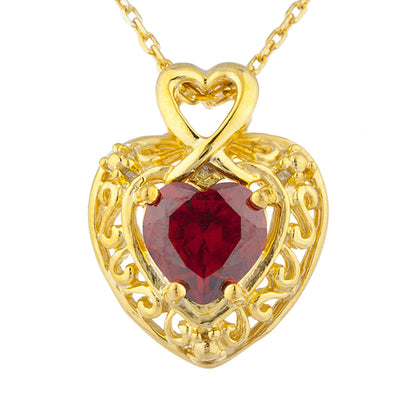 14Kt Gold Garnet Heart Design Pendant Necklace